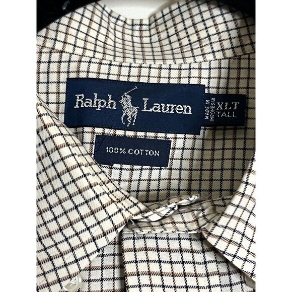 Ralph Lauren 100% Cotton XLT Black Brown & White Checkered Long Sleeve Button Do - Picture 2 of 14